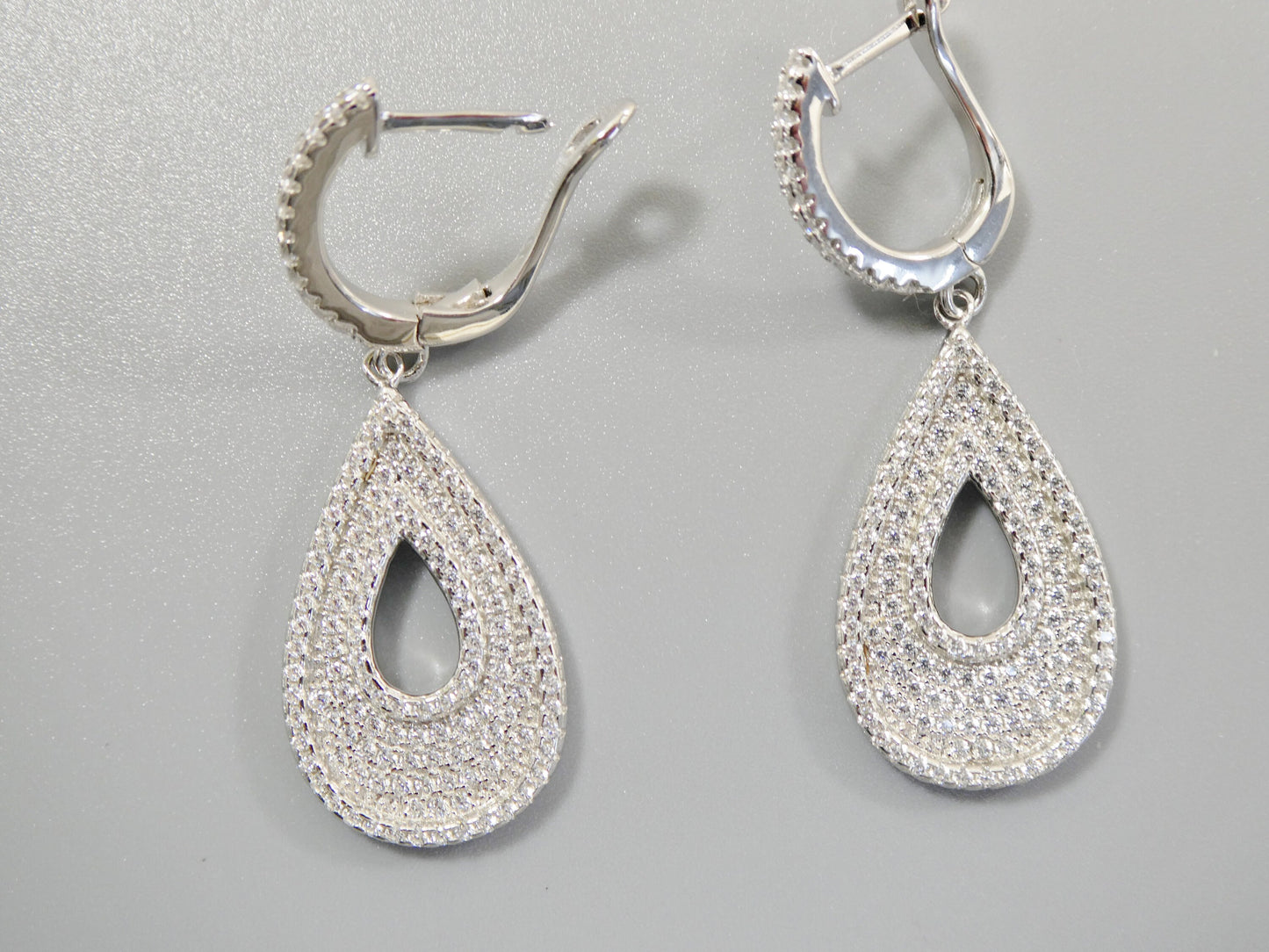 real 925 sterling silver micro pave setting 14k white gold color finish drop earring