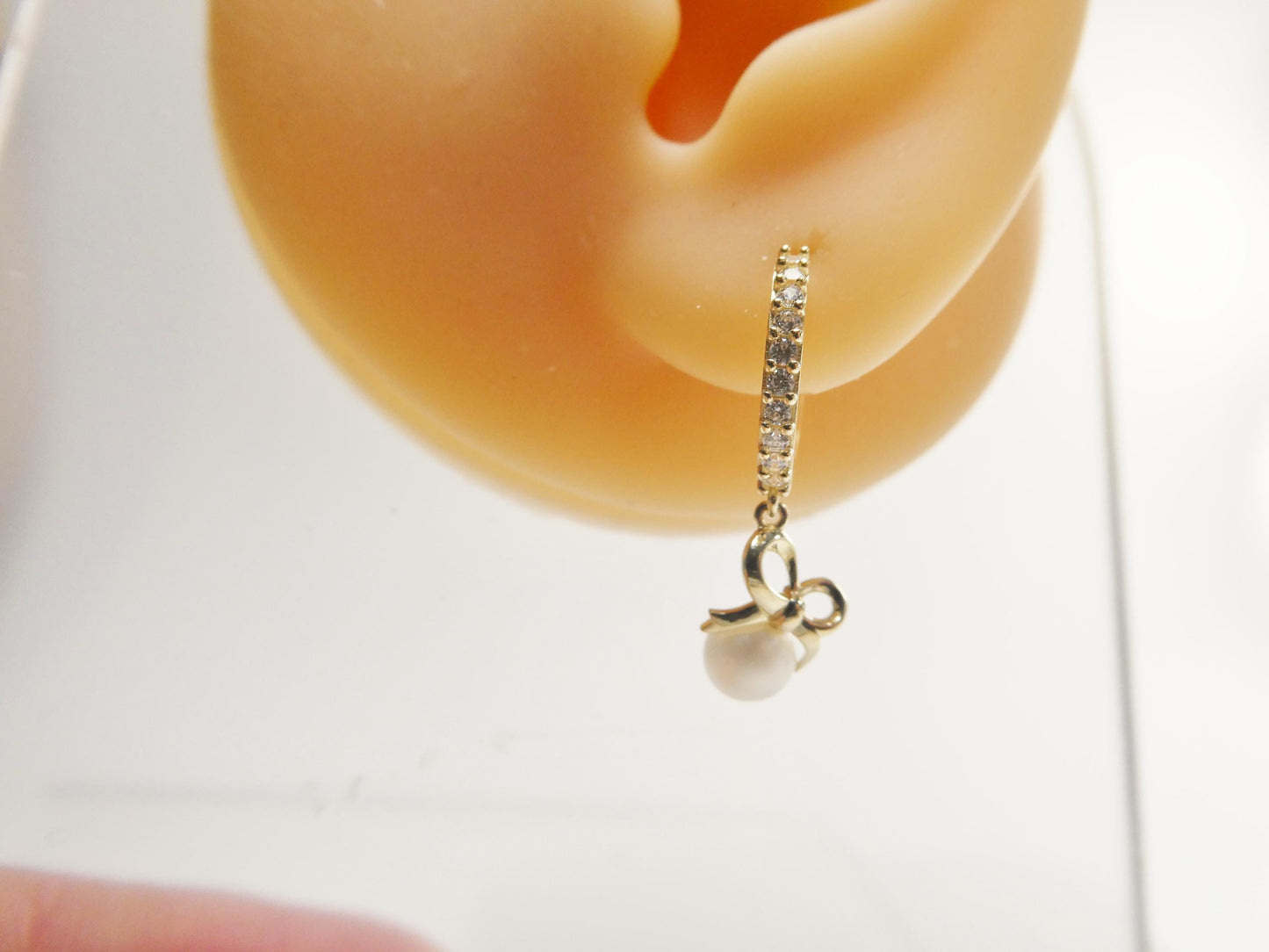 real 10k solid yellow gold designer pearl drop hoop huggie earrings