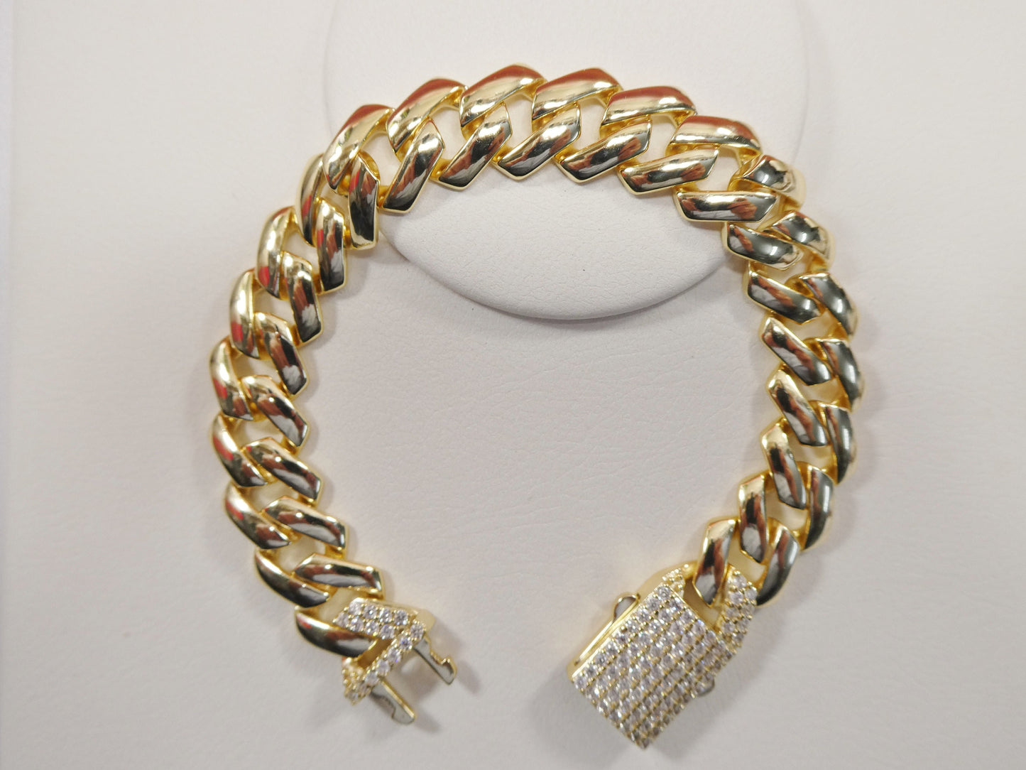 14MM real 925 sterling silver 14k yellow gold color Monaco bracelet