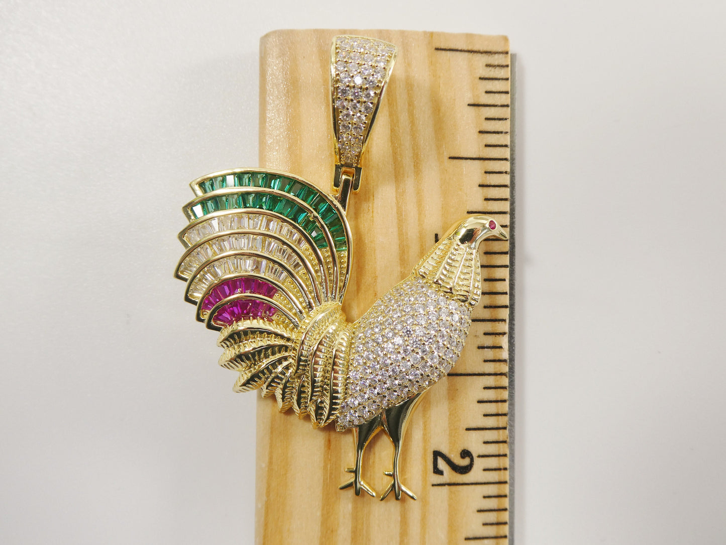 real 925 sterling silver colorfully large rooster pendent
