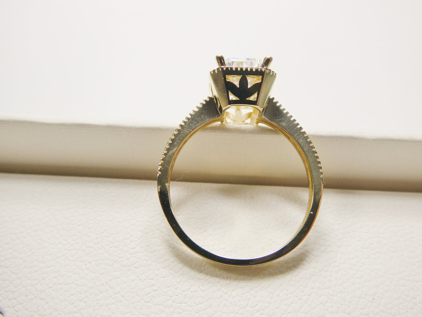 14k real solid yellow gold engagement emerald cut cubic zirconia ring