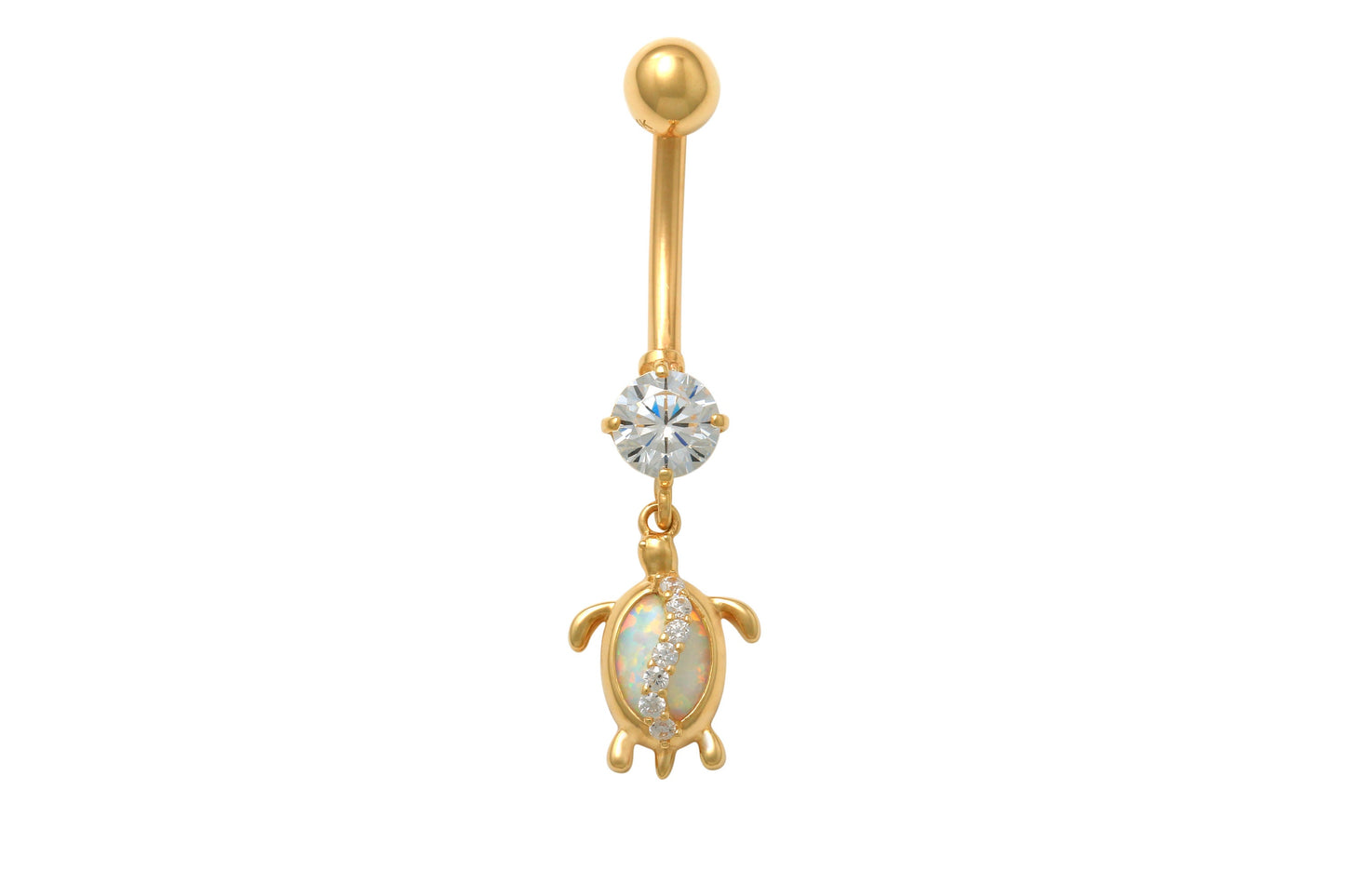 14k real solid yellow gold mother of pearl turtle belly button ring piercing