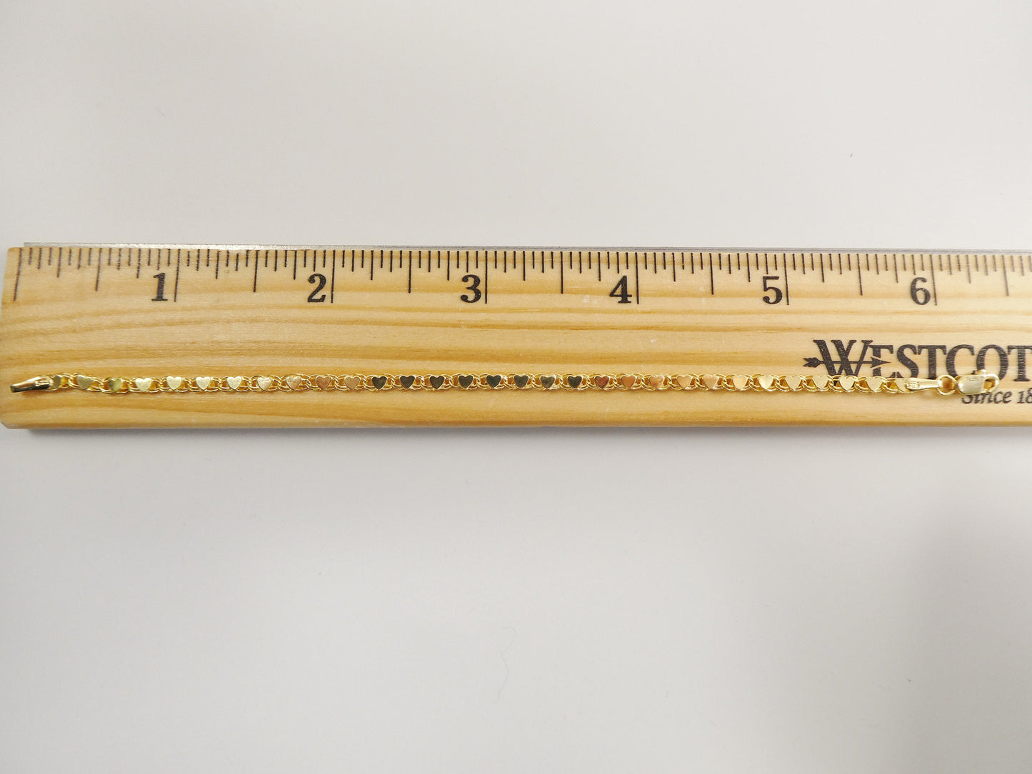 14k real solid yellow gold tennis heart 6 / 7/ inch bracelet