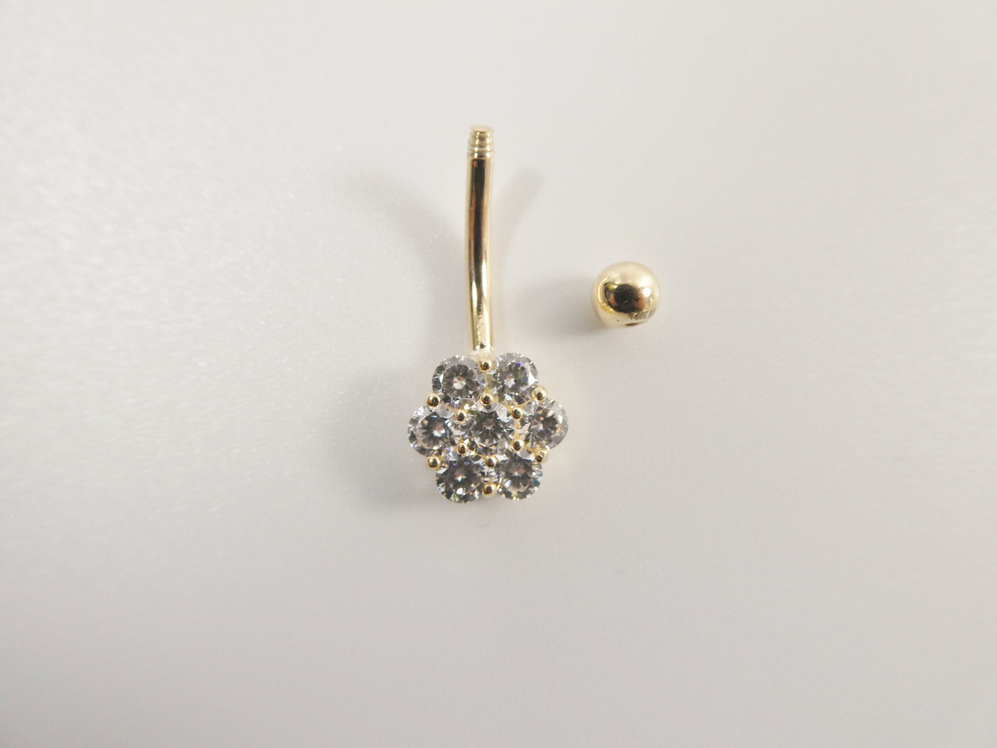 14k real solid yellow gold full stone flower belly button ring piercing