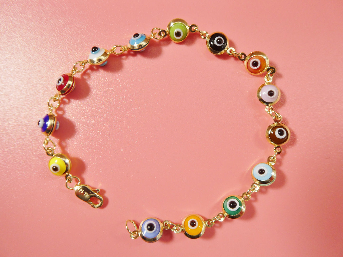 real 14k sold yellow gold 6 inch evil eye multi color adjustable baby bracelet