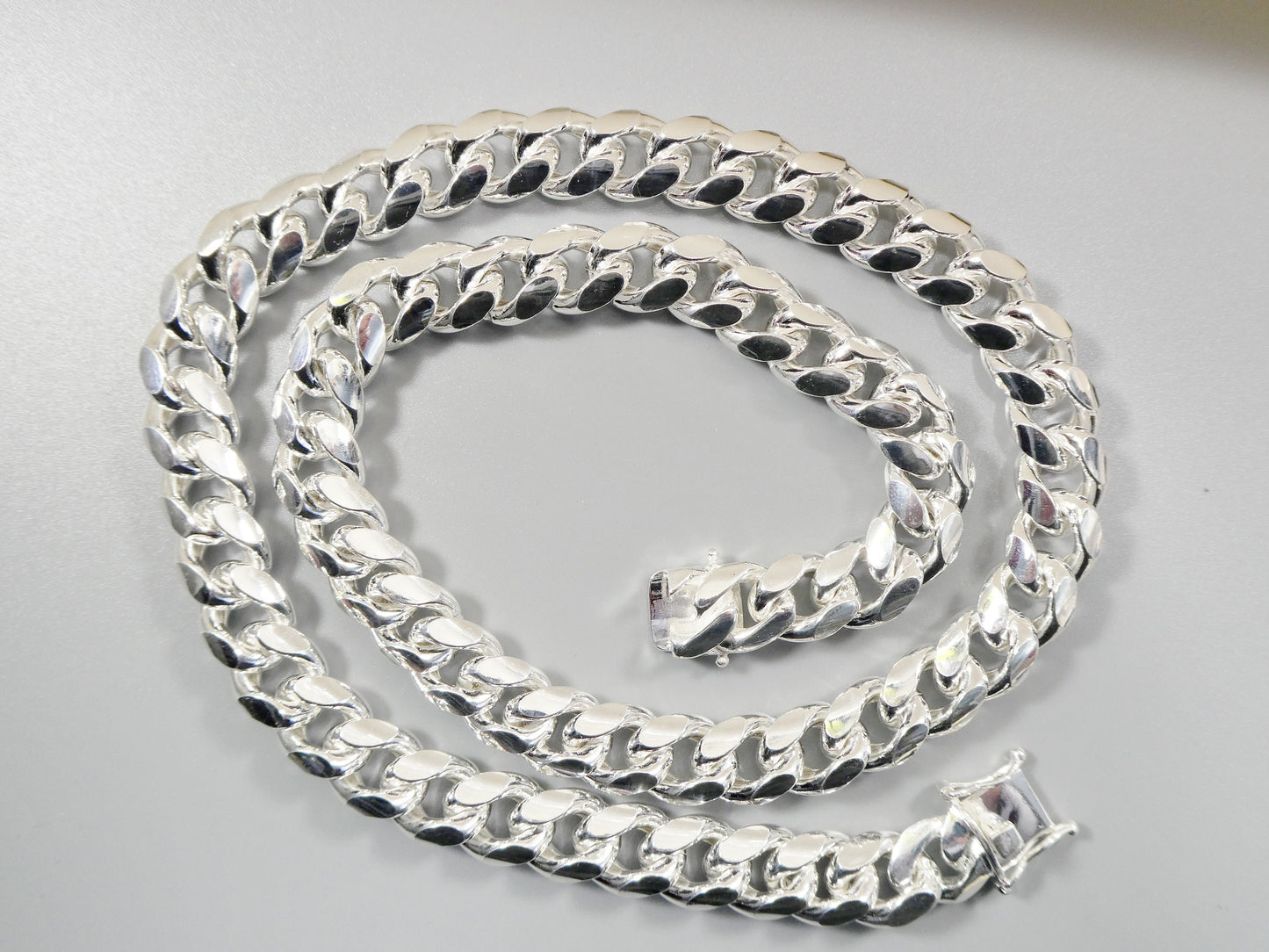 real 12mm 925 sterling silver Miami semi solid link chain box lock clasp