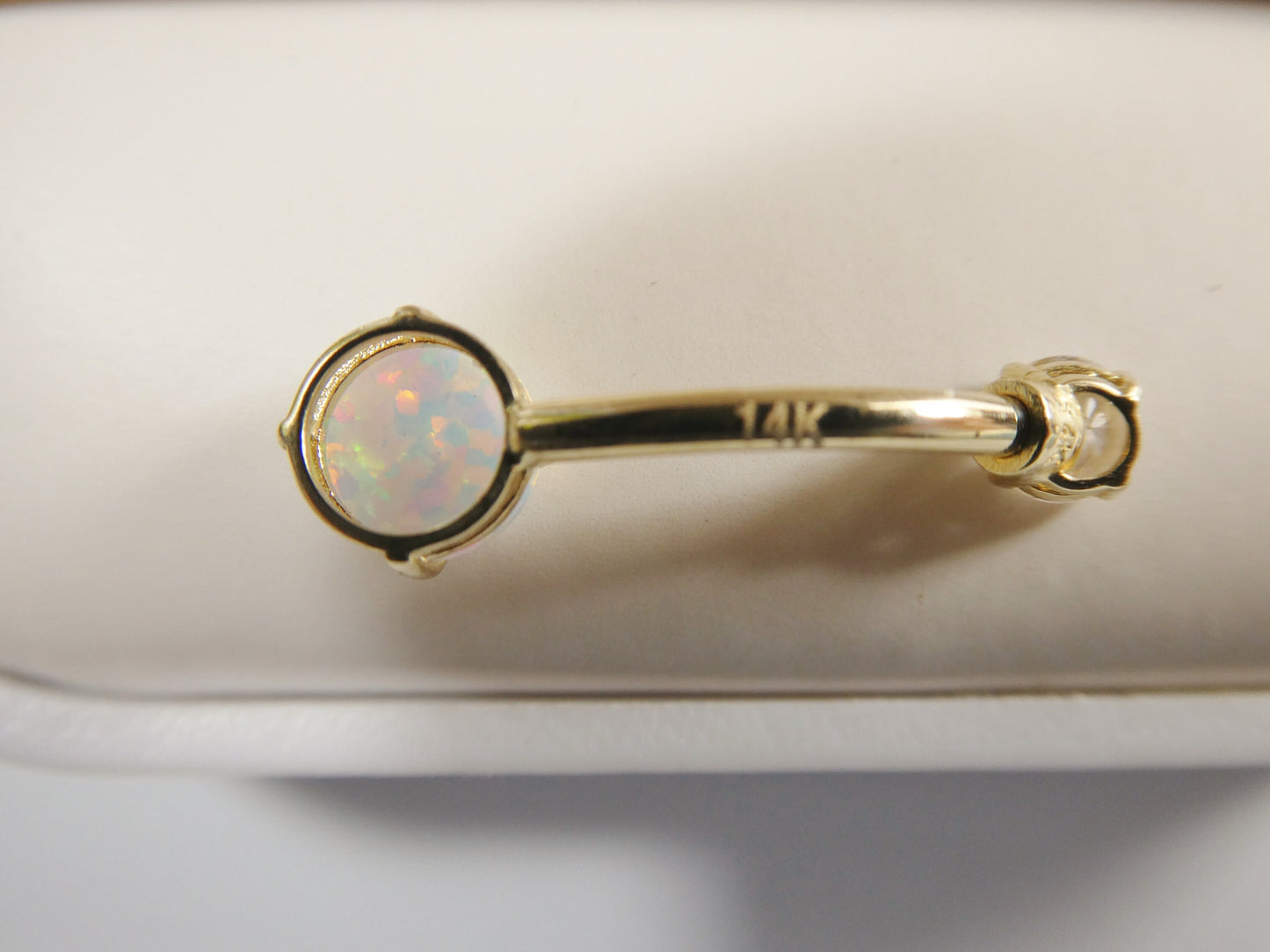 14k real solid yellow gold opal belly button ring piercing