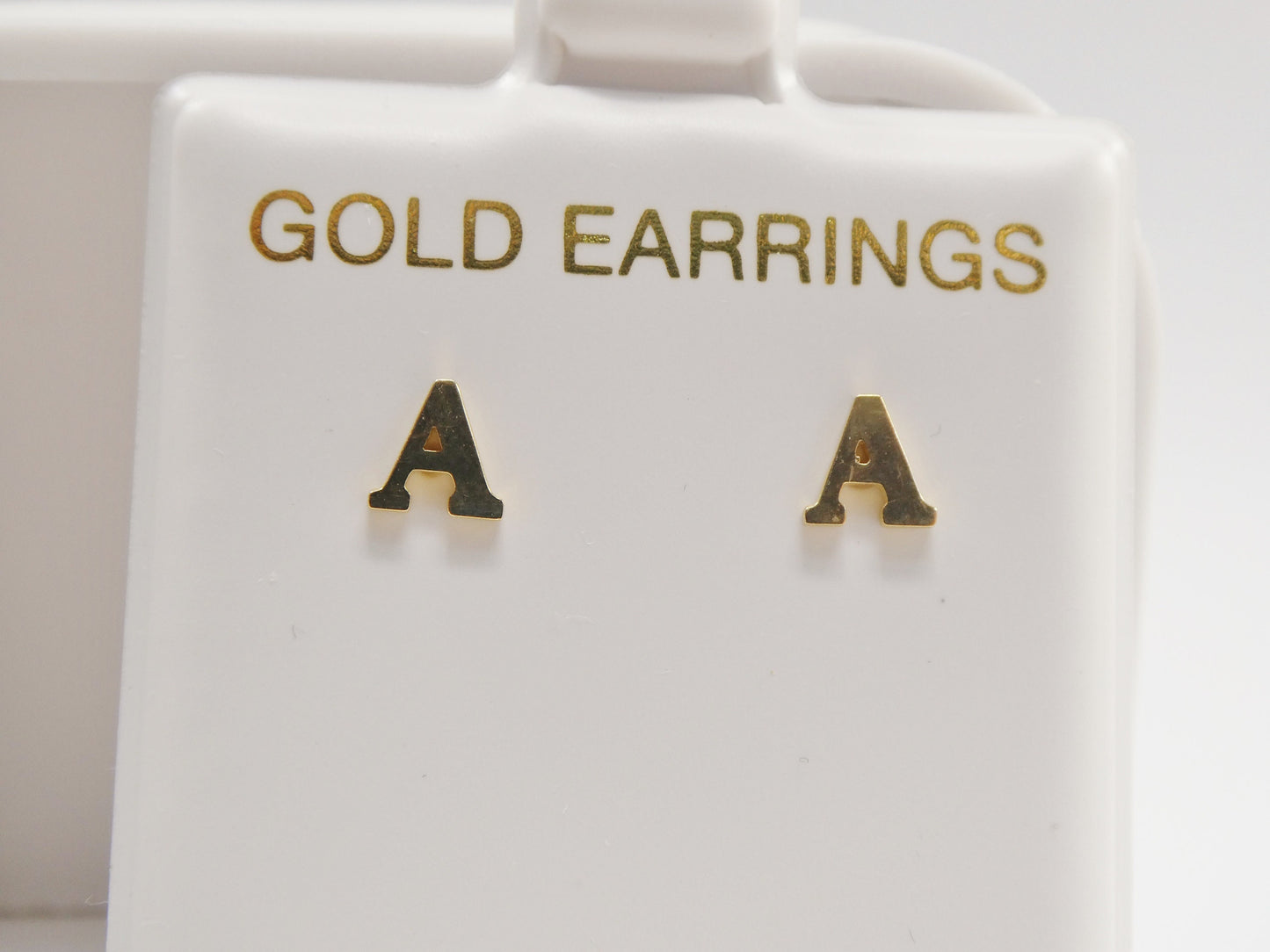 10k real solid yellow gold plain initial letter stud pair earrings