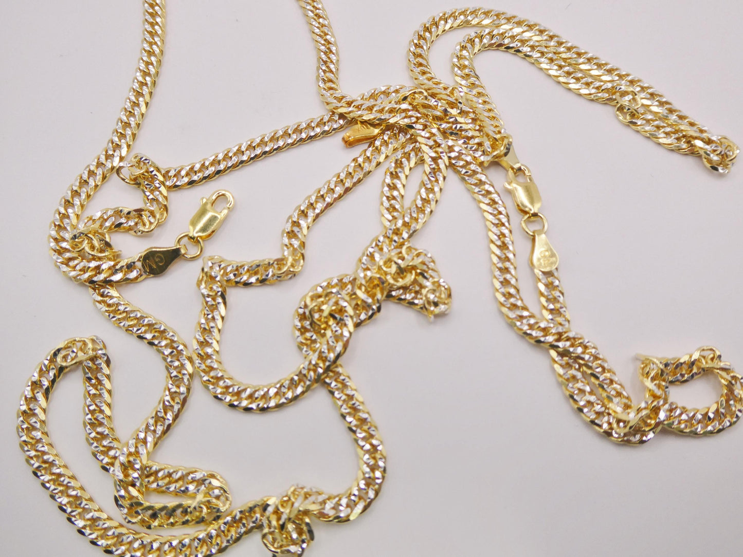 real 925 sterling silver 4mm double link diamond cut chain necklace