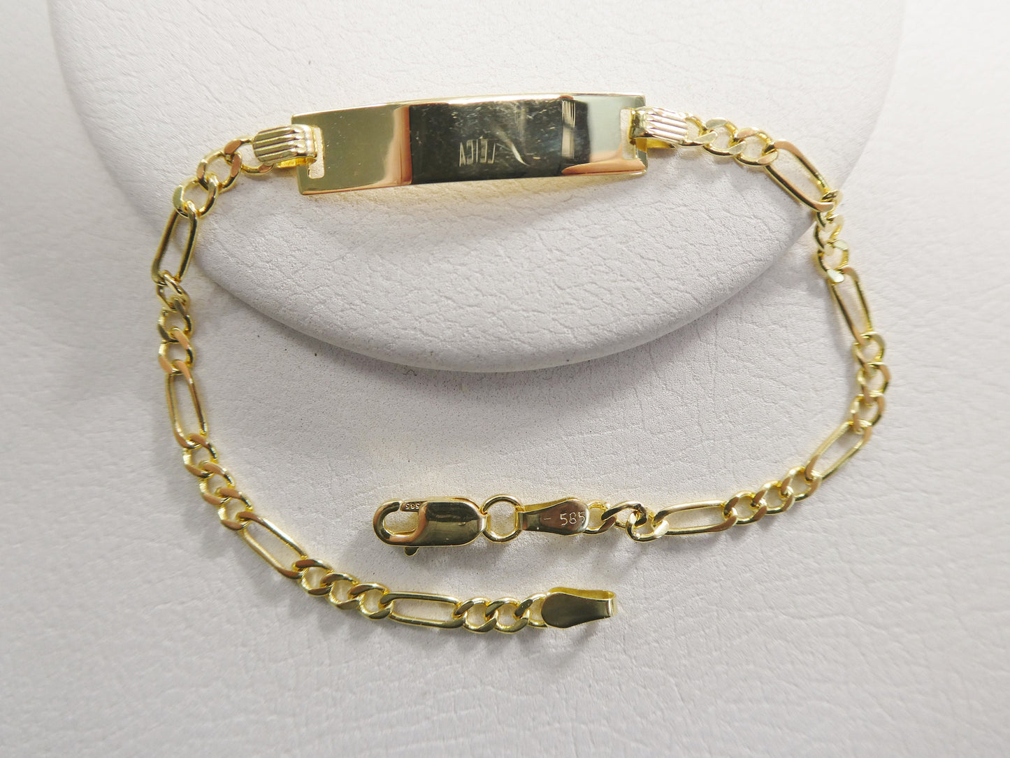 14K real solid yellow gold 6 inch Figaro style baby ID bracelet