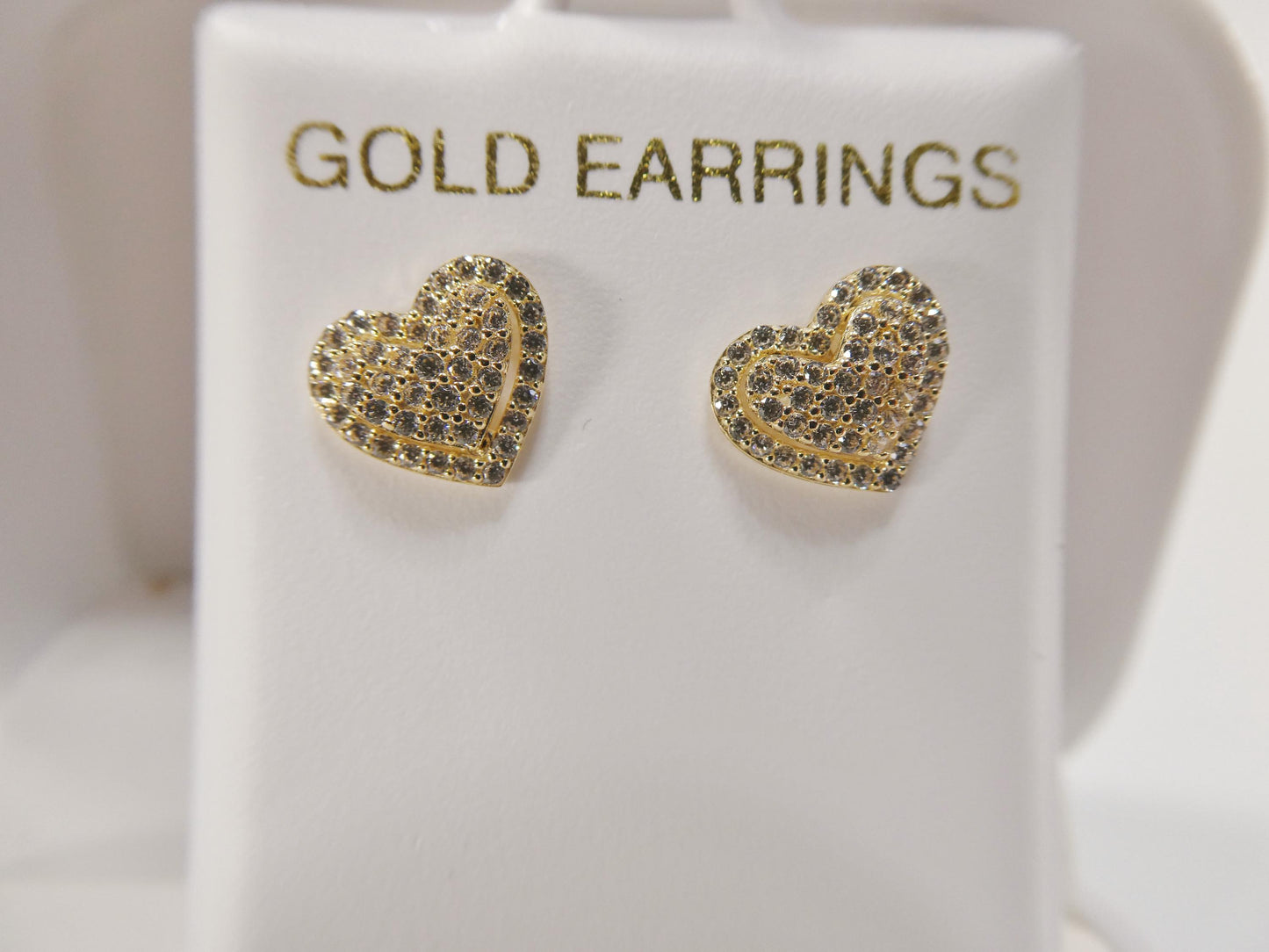 10k real solid gold double heart micro fave setting push back earrings