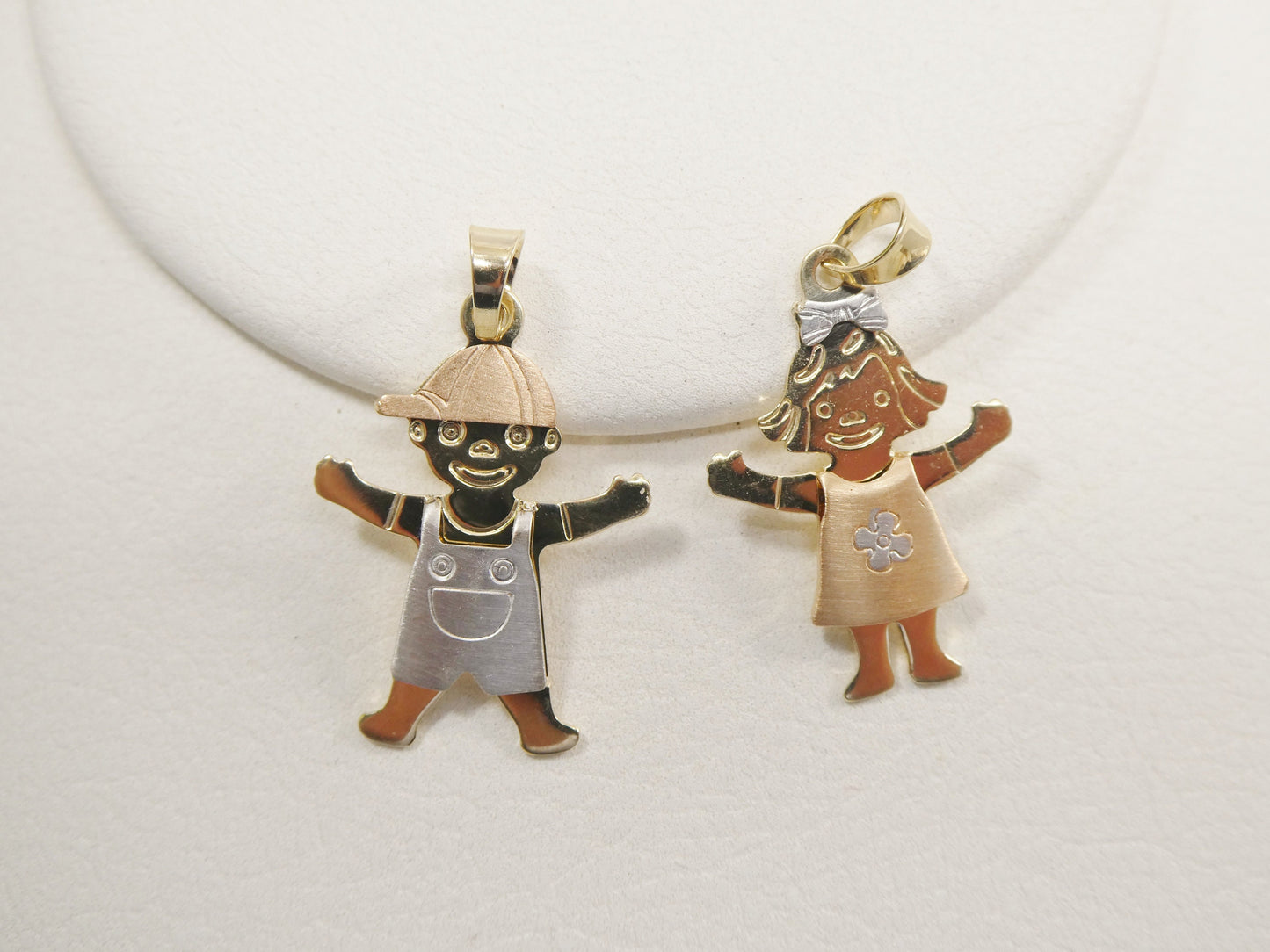 14k real solid yellow gold tri color small boy girl charm pendent