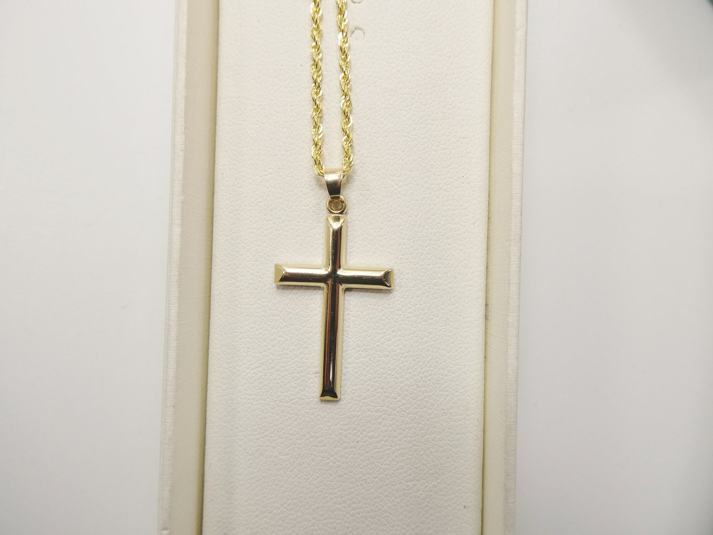 14k real solid yellow gold super polish cross pendent and robe necklace