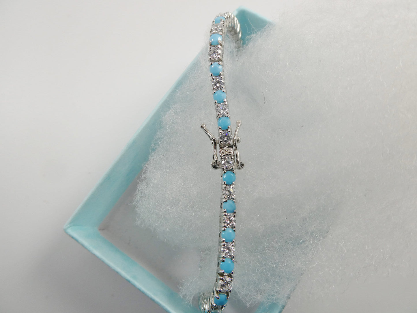 3mm 7 Inch turquois tennis bracelet real 925 sterling silver