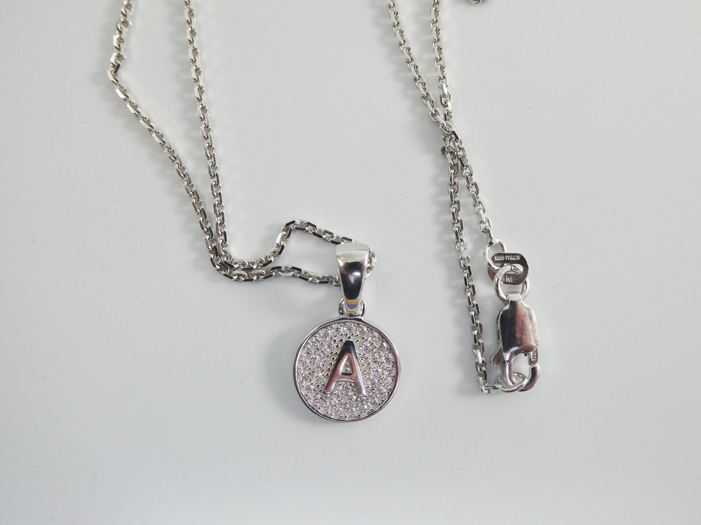 real 925 sterling silver initial pendent with 16 inch cable chain