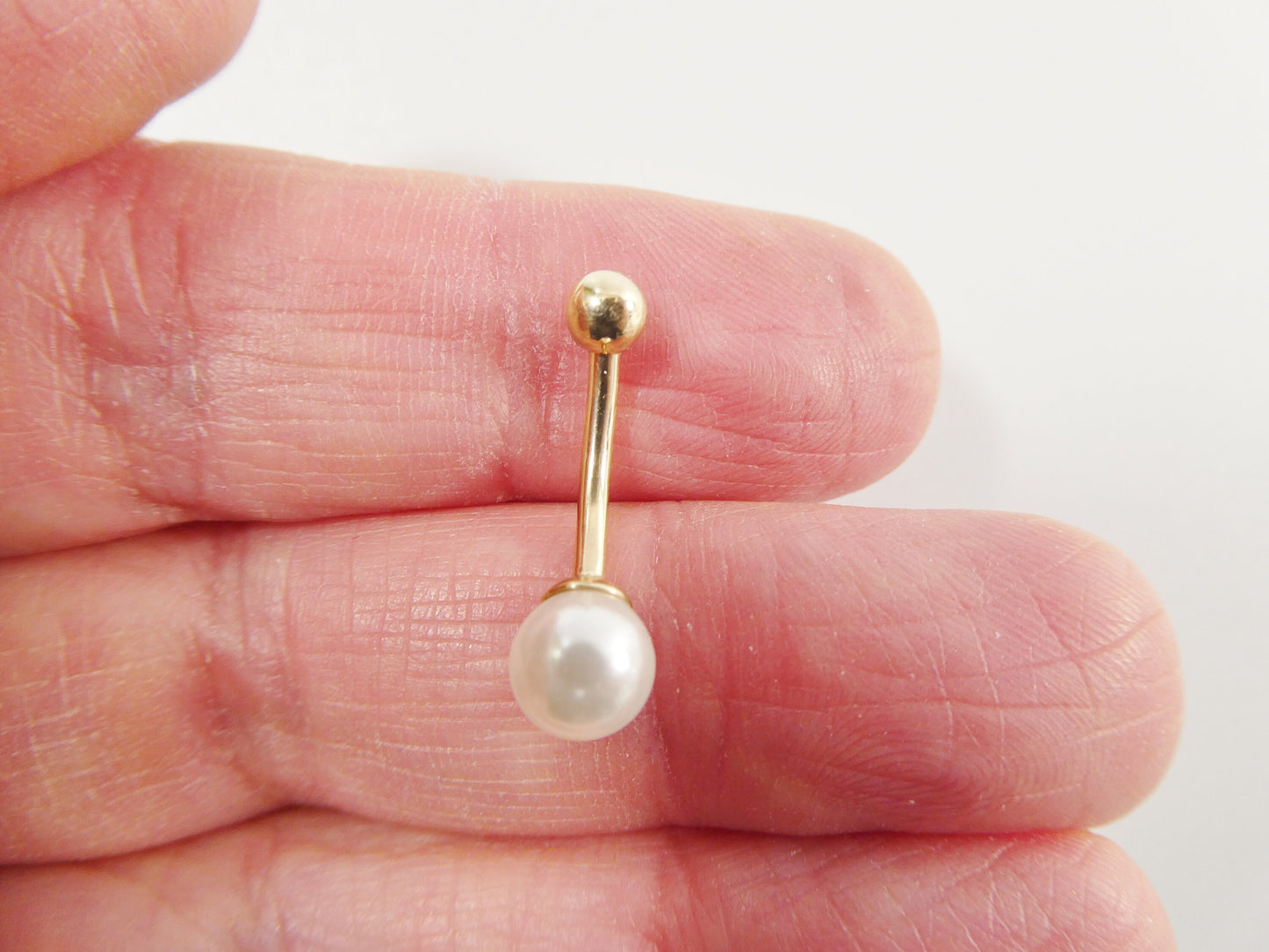 14k real solid yellow gold freshwater pearl belly button ring piercing