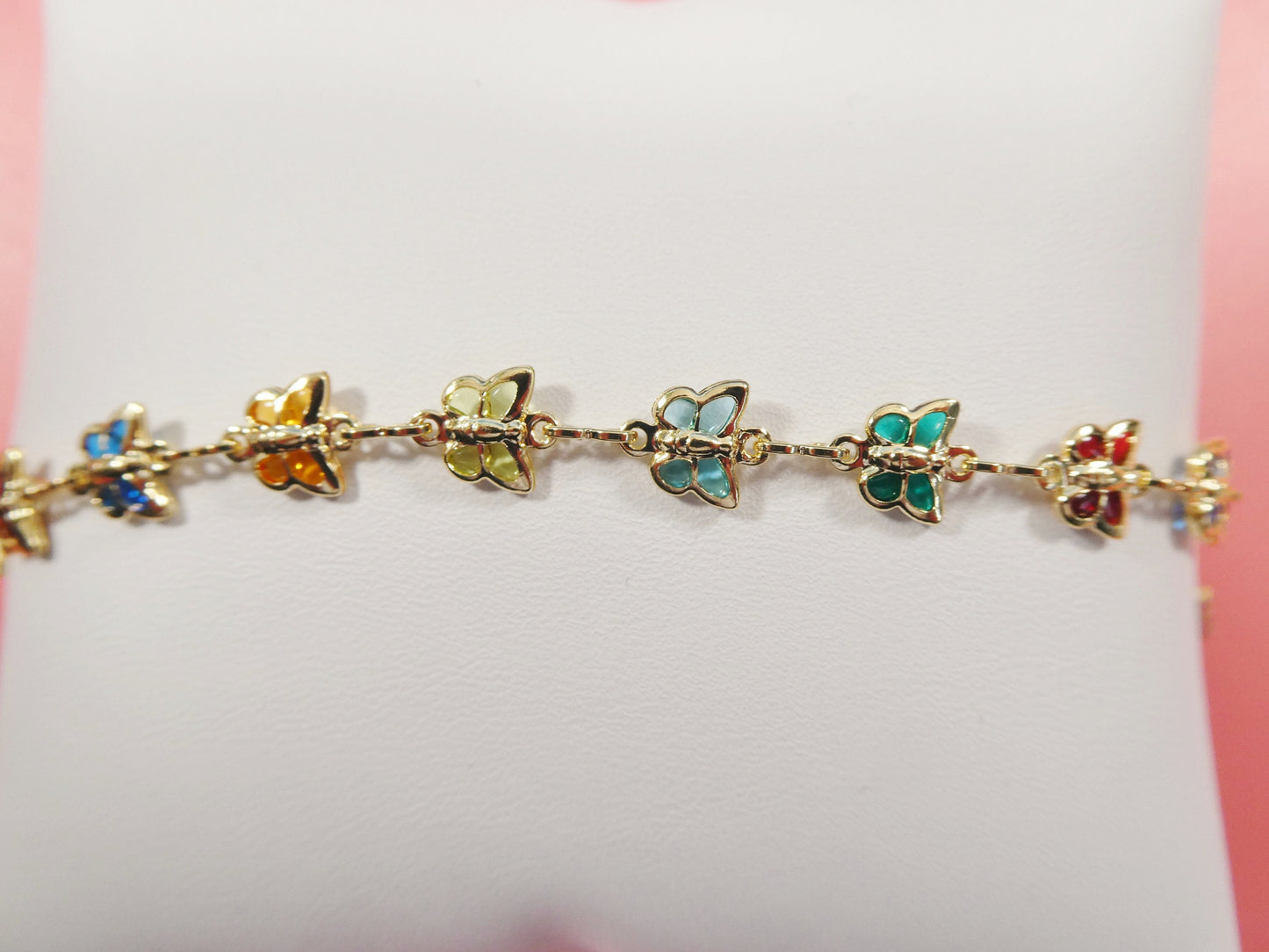 10 inch multi full color stone butterfly 18k gold filled ladies anklet bracelet