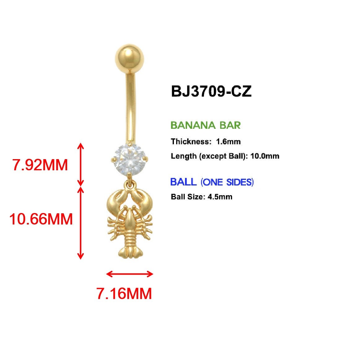 14k real solid yellow gold scorpion dangling belly button ring piercing