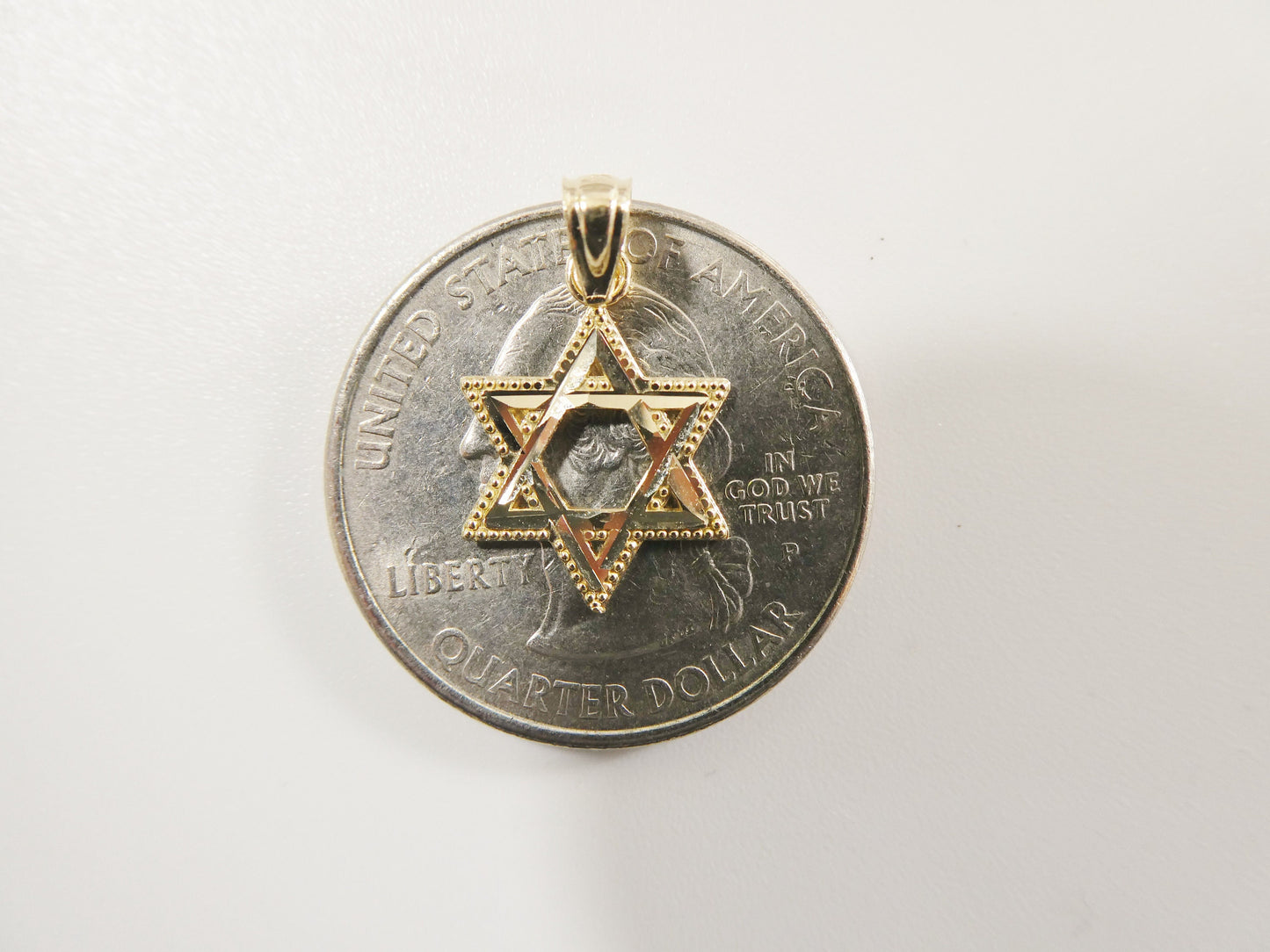 14k real solid yellow gold star of david pendent and cable necklace