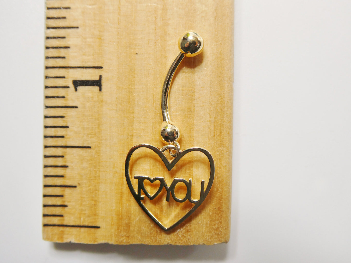 14k real solid yellow gold heart i love you belly button ring piercing