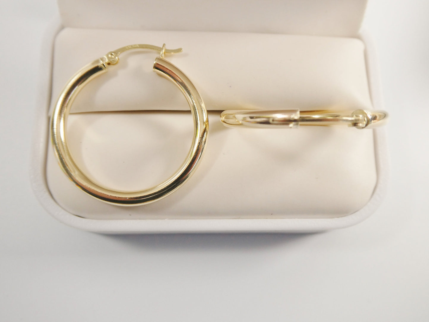 real 10k solid yellow gold plain high polish 30mm hoop huggie earrings