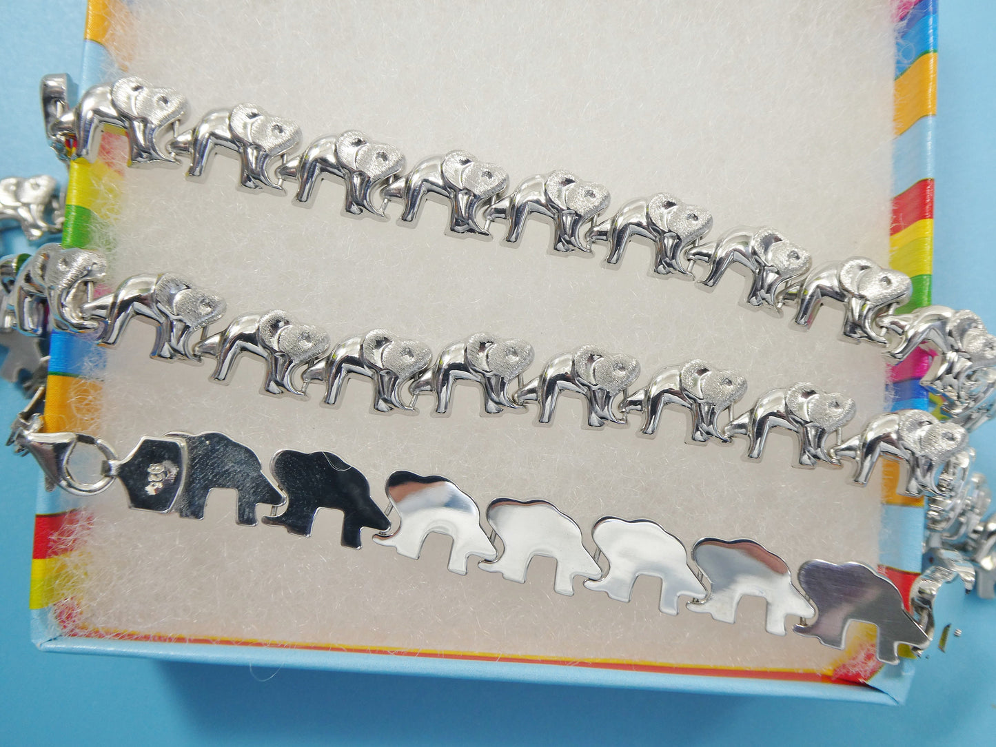 real 925 sterling silver elephant stampato set / necklace/ bracelet 14k white gold color finish