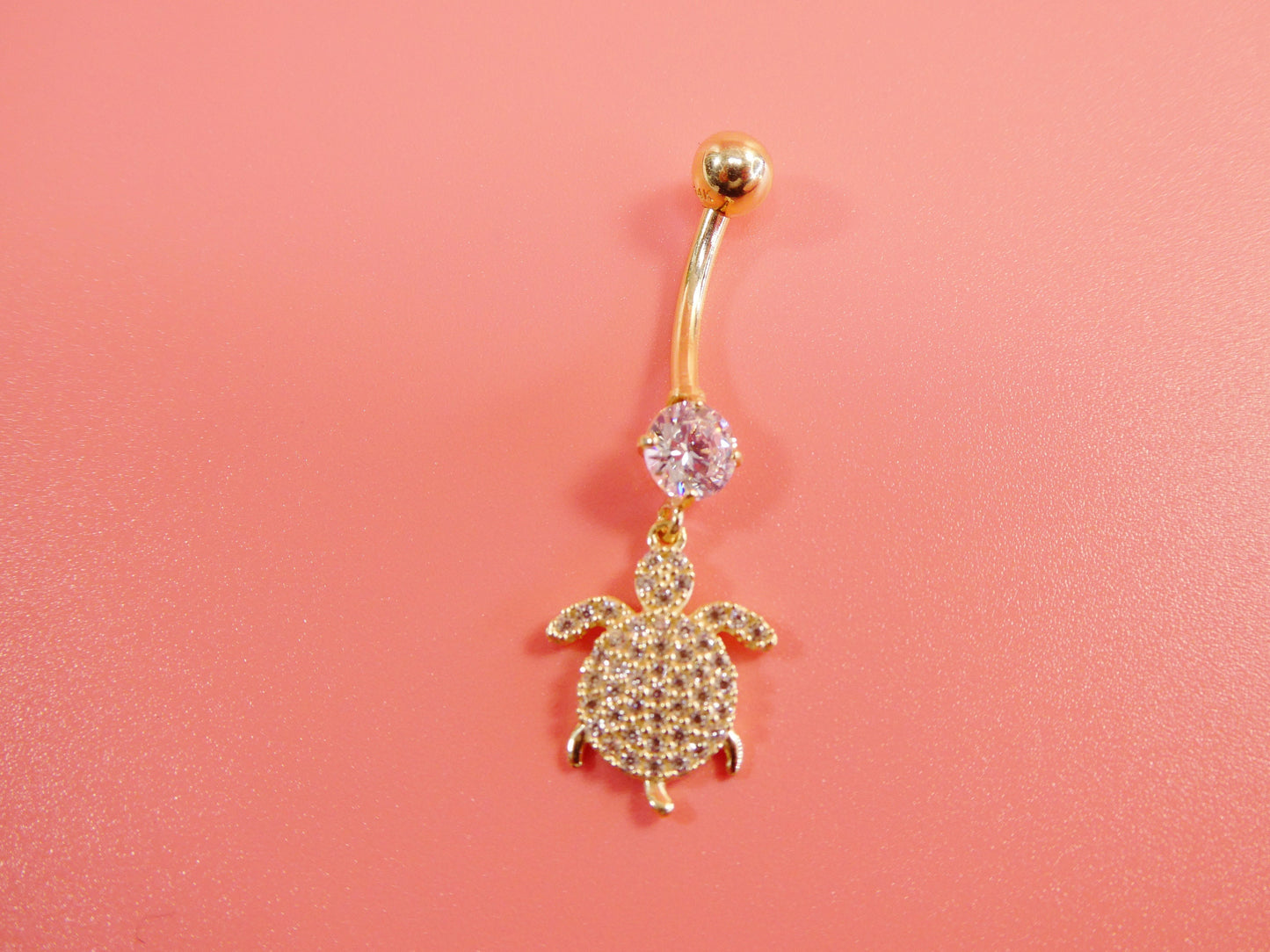 14k real solid yellow gold dangling turtle belly button ring piercing