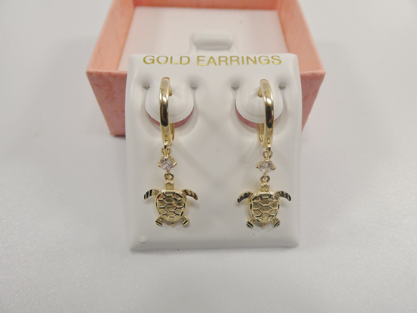 10k real yellow gold turtle dangle plain huggie earring