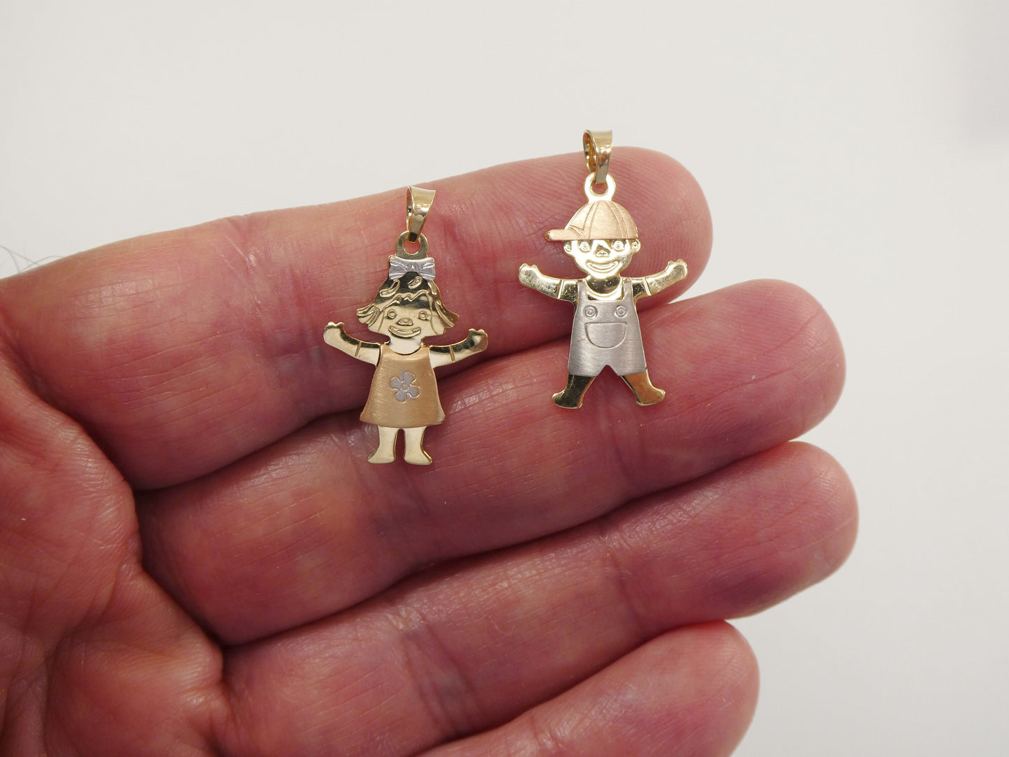 14k real solid yellow gold tri color small boy girl charm pendent