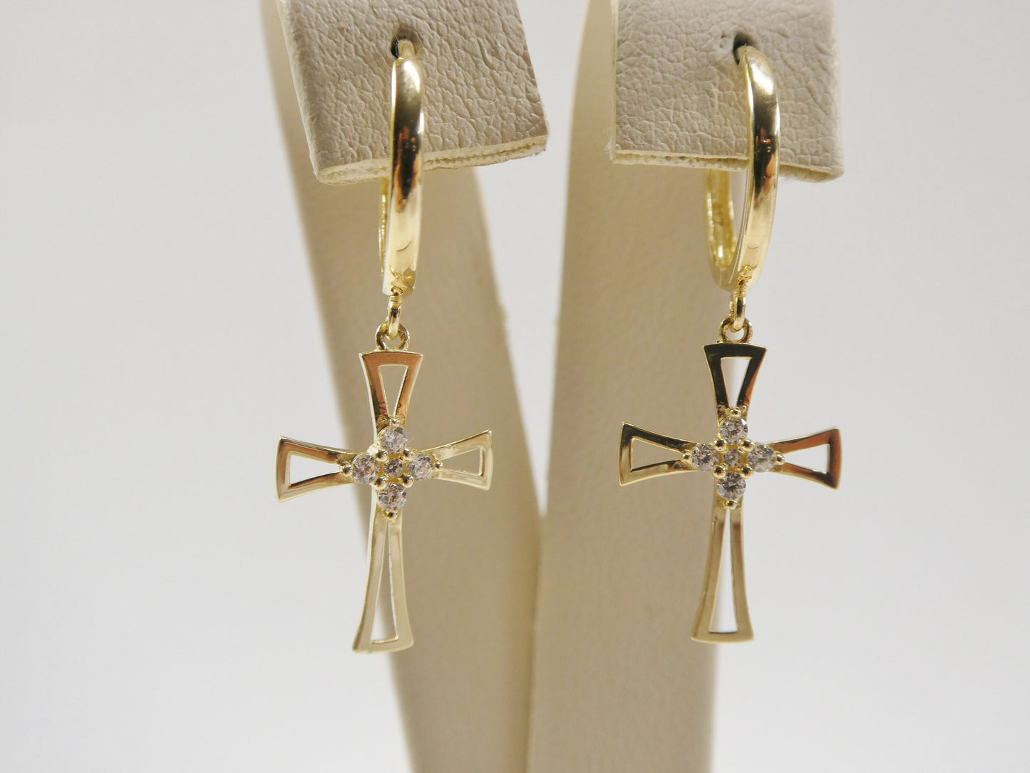 10k real solid yellow gold plain hoop huggie cross dropping