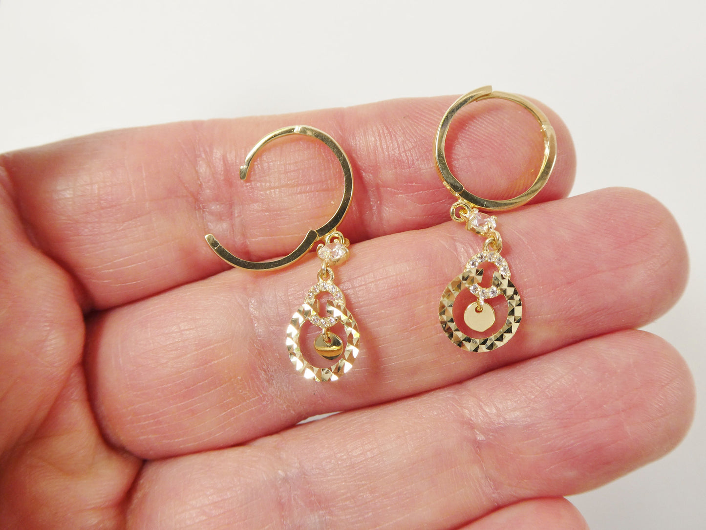 10k real solid yellow gold circle drop huggie earrings