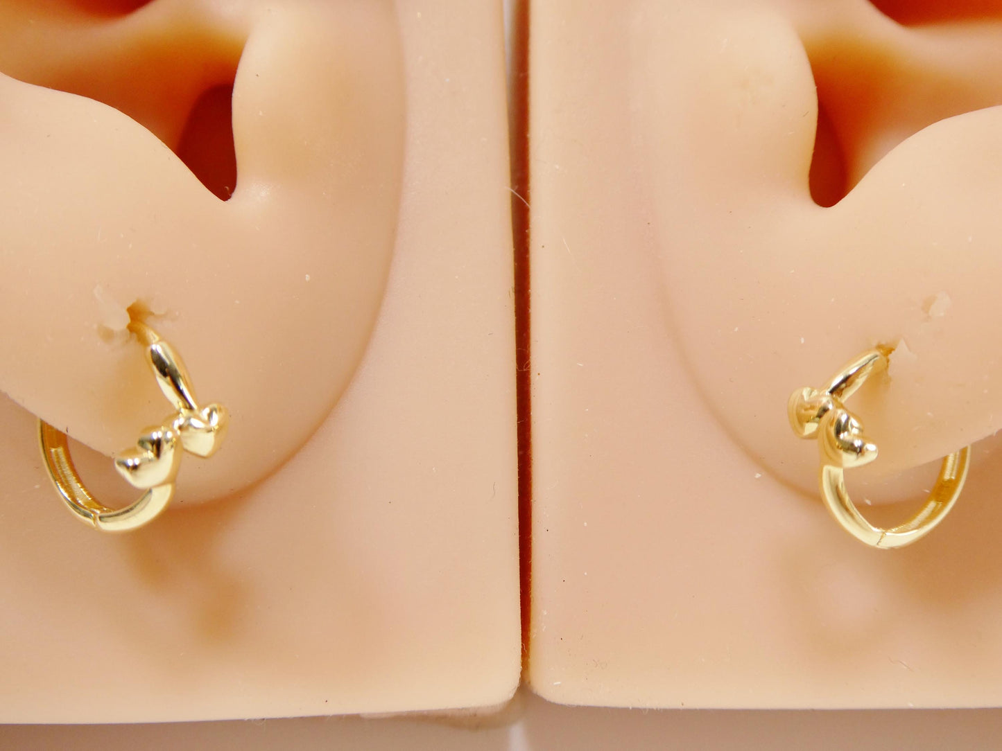 real 10k solid yellow gold double heart dropping huggie earring