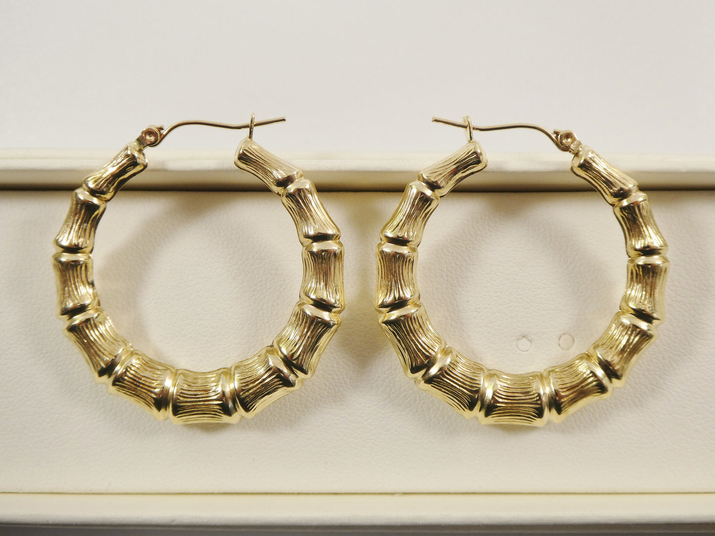 10k real solid yellow gold bamboo earrings