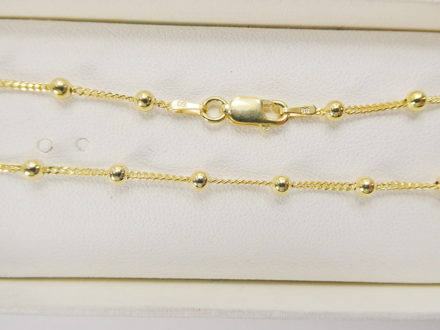 Real 925 sterling silver link ball 10 inch anklet 14k yellow gold finish