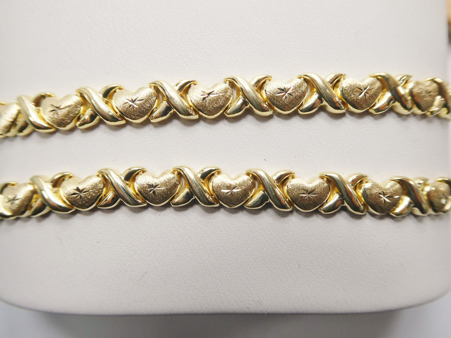 real 925 sterling silver / 6 /6.5 / 7 inch mini xoxo heart bracelet all yellow tone 14k yellow gold color finish