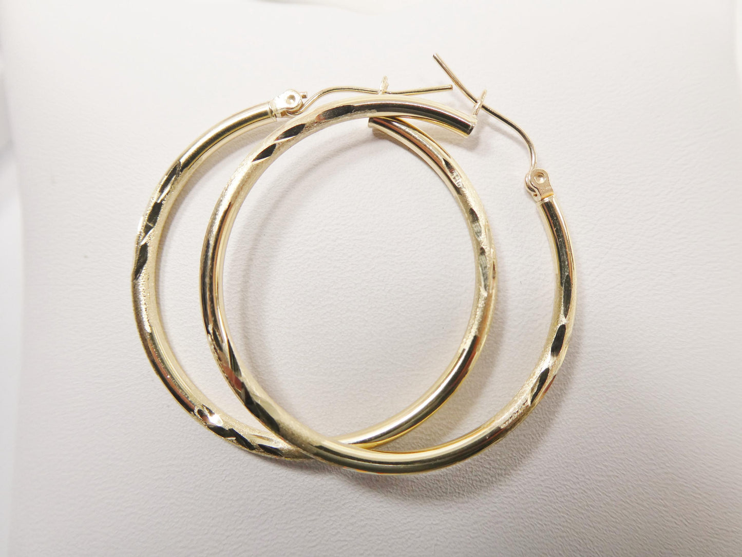 10k real solid yellow gold diamond cut hoop earrings