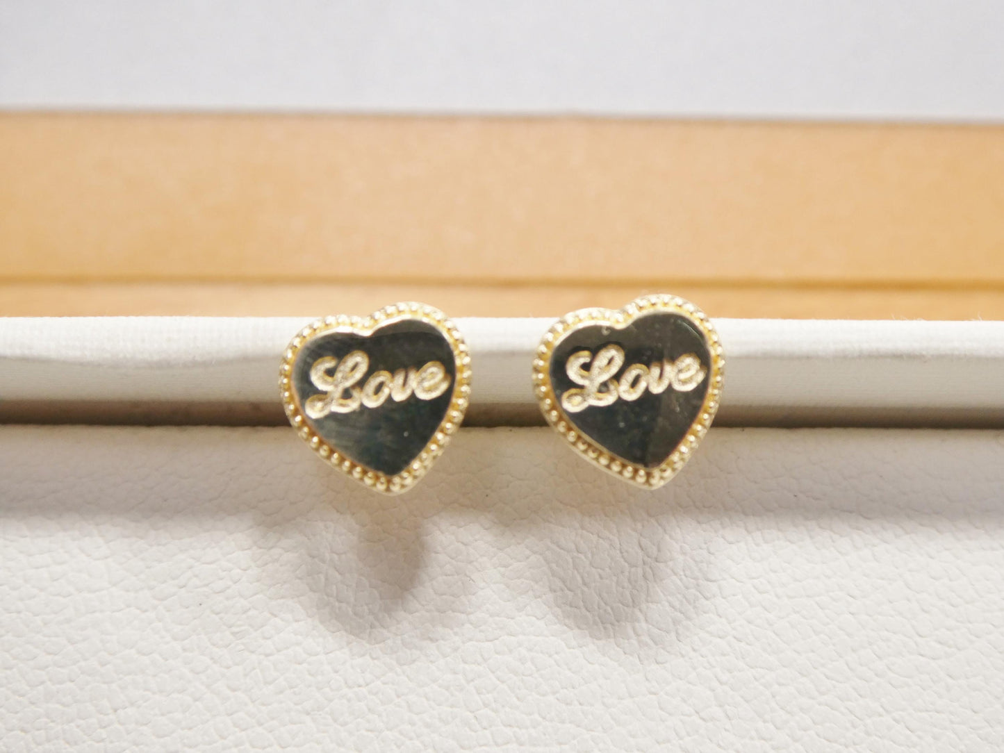 real 10k solid yellow gold heart love push post earrings