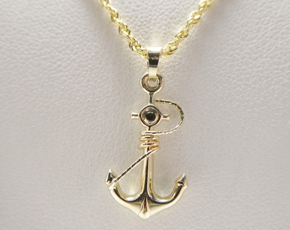 14k real solid yellow gold anchor pendent and robe necklace