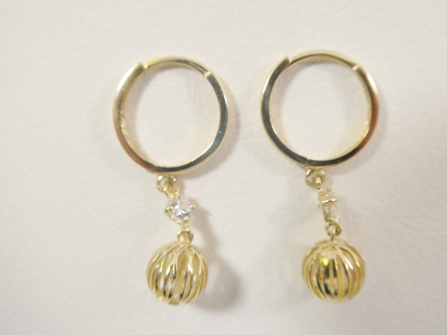 10k Real Yellow Gold Ball Dangle Plain Huggie Earrings