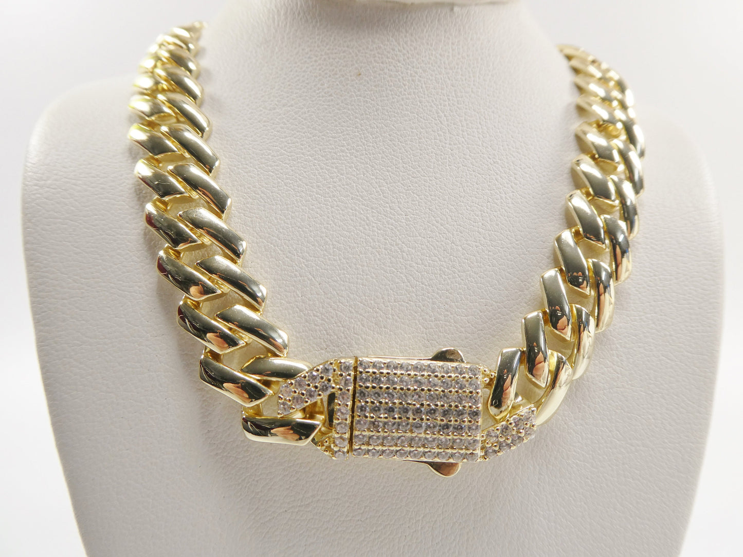 11mm real 925 sterling silver Monaco style bracelet and necklace 14k yellow gold finish