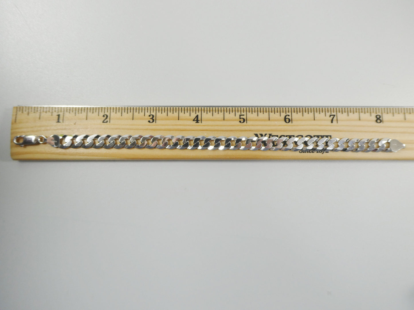 Sterling Silver Italian Flat Curb Bracelet: 14k White Gold Finish, 8 Inch