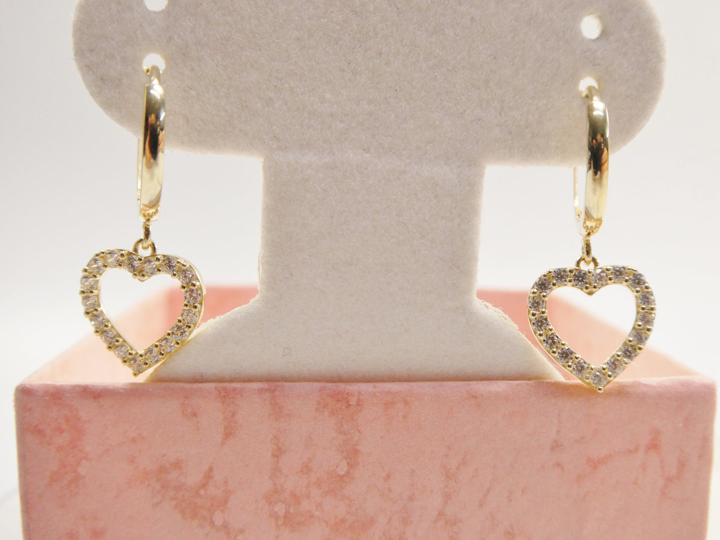 Real 10k Solid Yellow Gold Dangle Heart Micro Fave Setting Plain Hoop Huggie Earrings