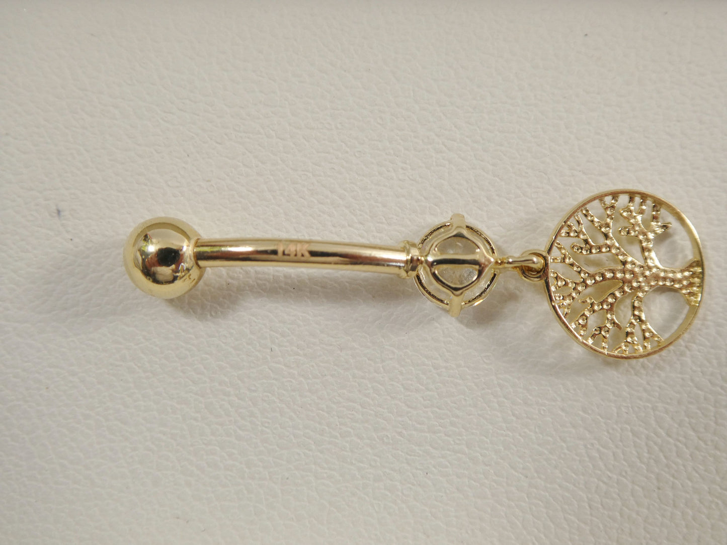 14k Real Solid Yellow Gold Dangling Tree of Life Belly Button Ring Piercing