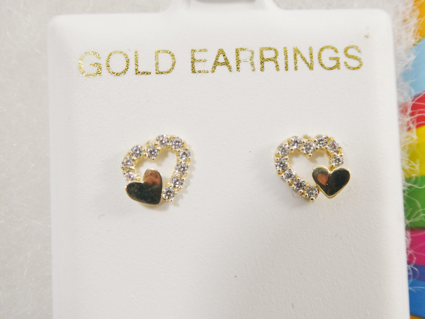 Real 10k Solid Yellow Gold Double Heart Push Post Stud Earrings