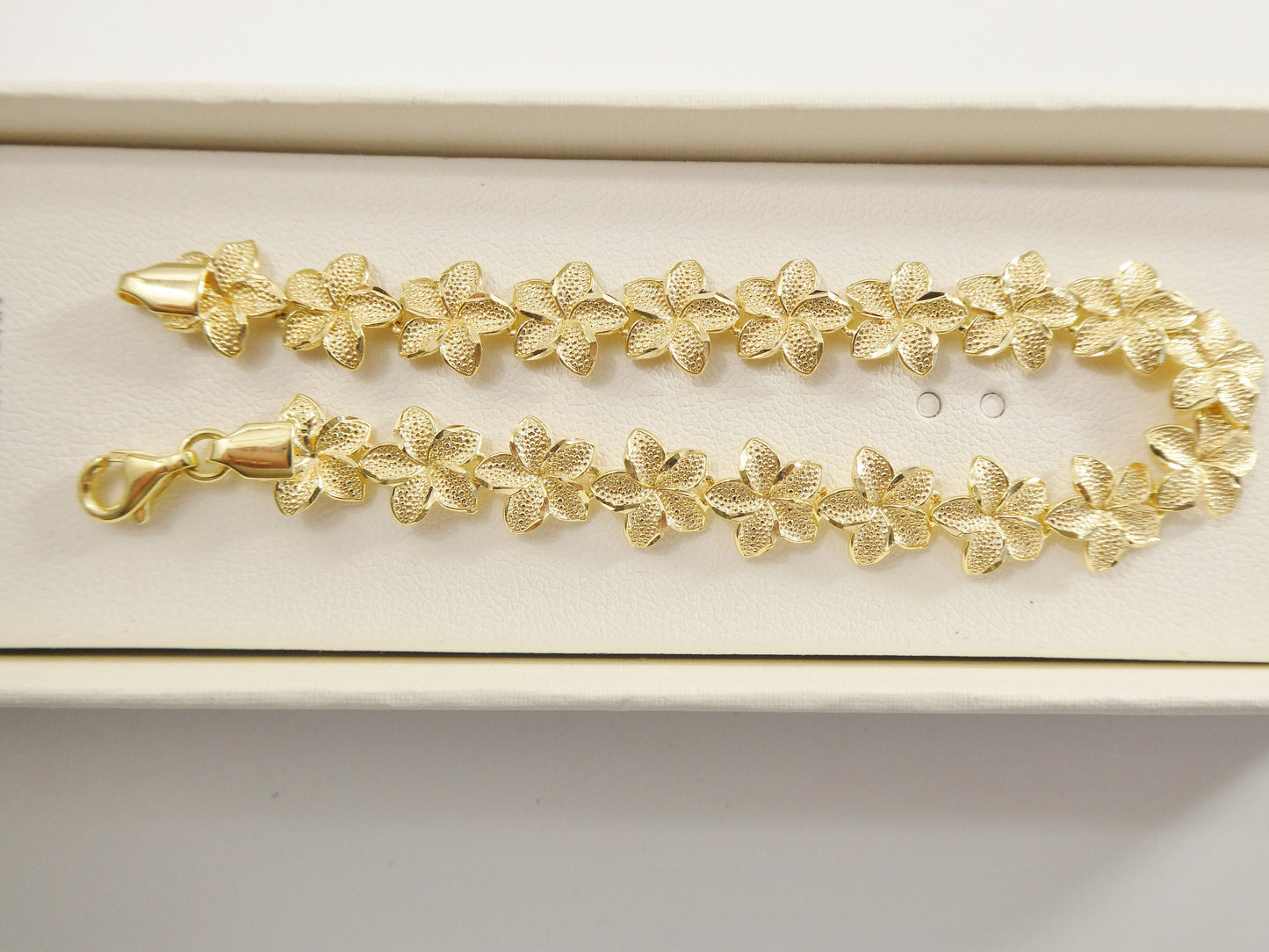 7 inch real 925 sterling silver flower full diamond cut 14k gold tone finish