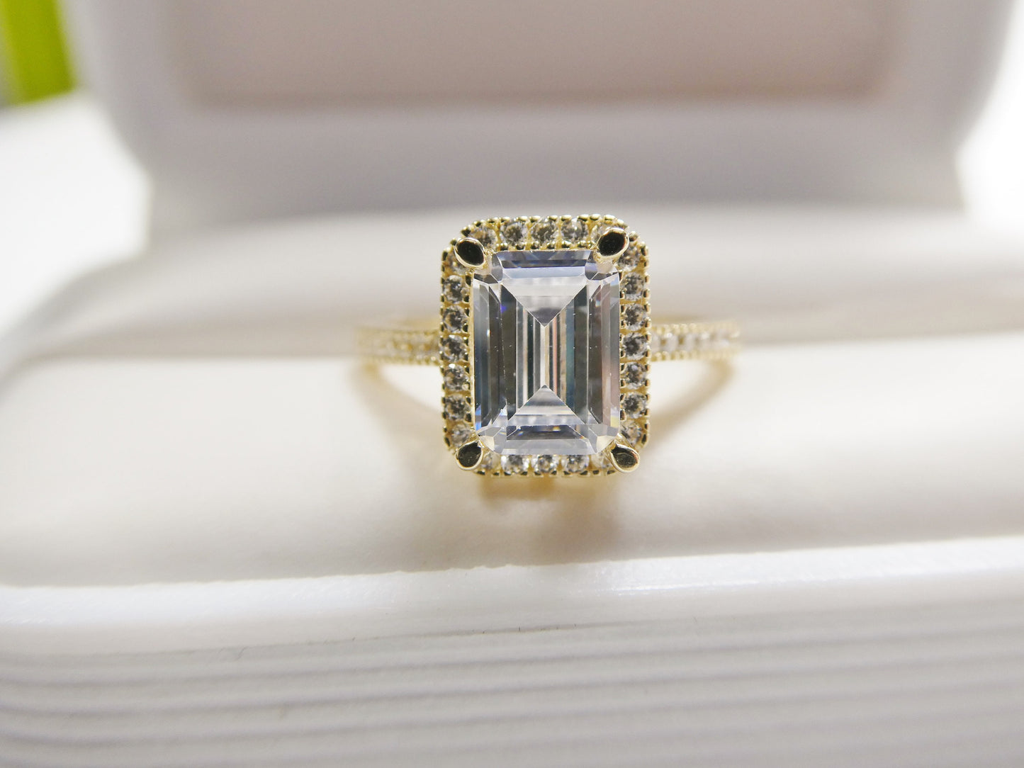 14k real solid yellow gold engagement emerald cut cubic zirconia ring