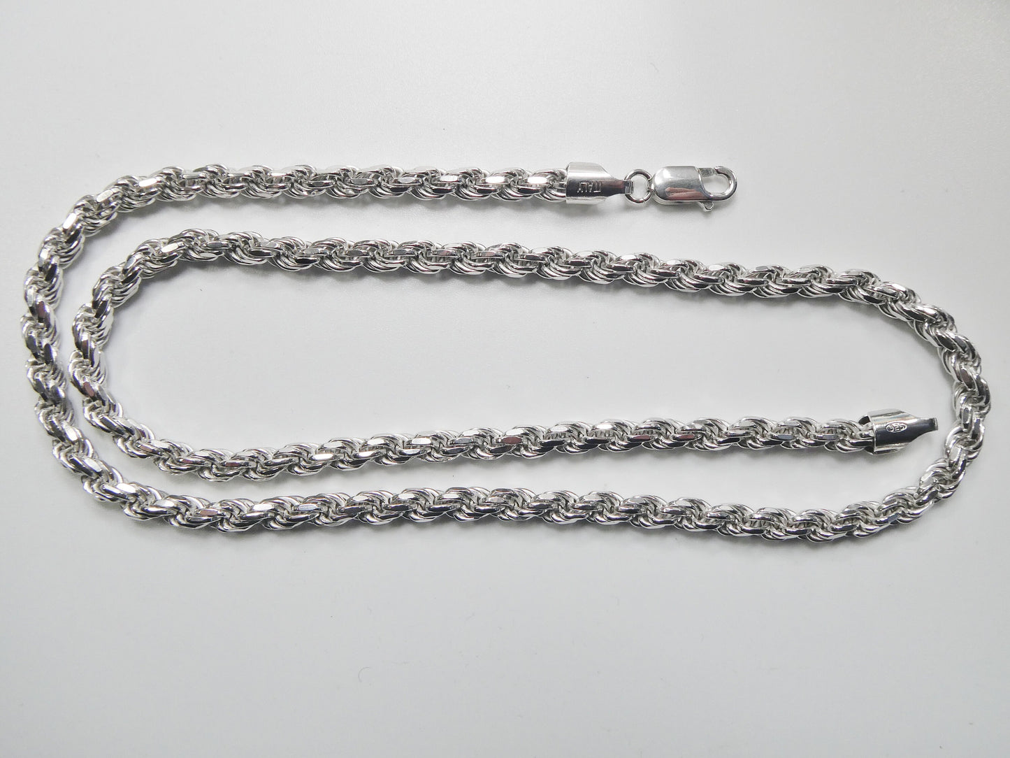 925 Sterling Silver 5MM Rope Chain - 14k White Gold Finish