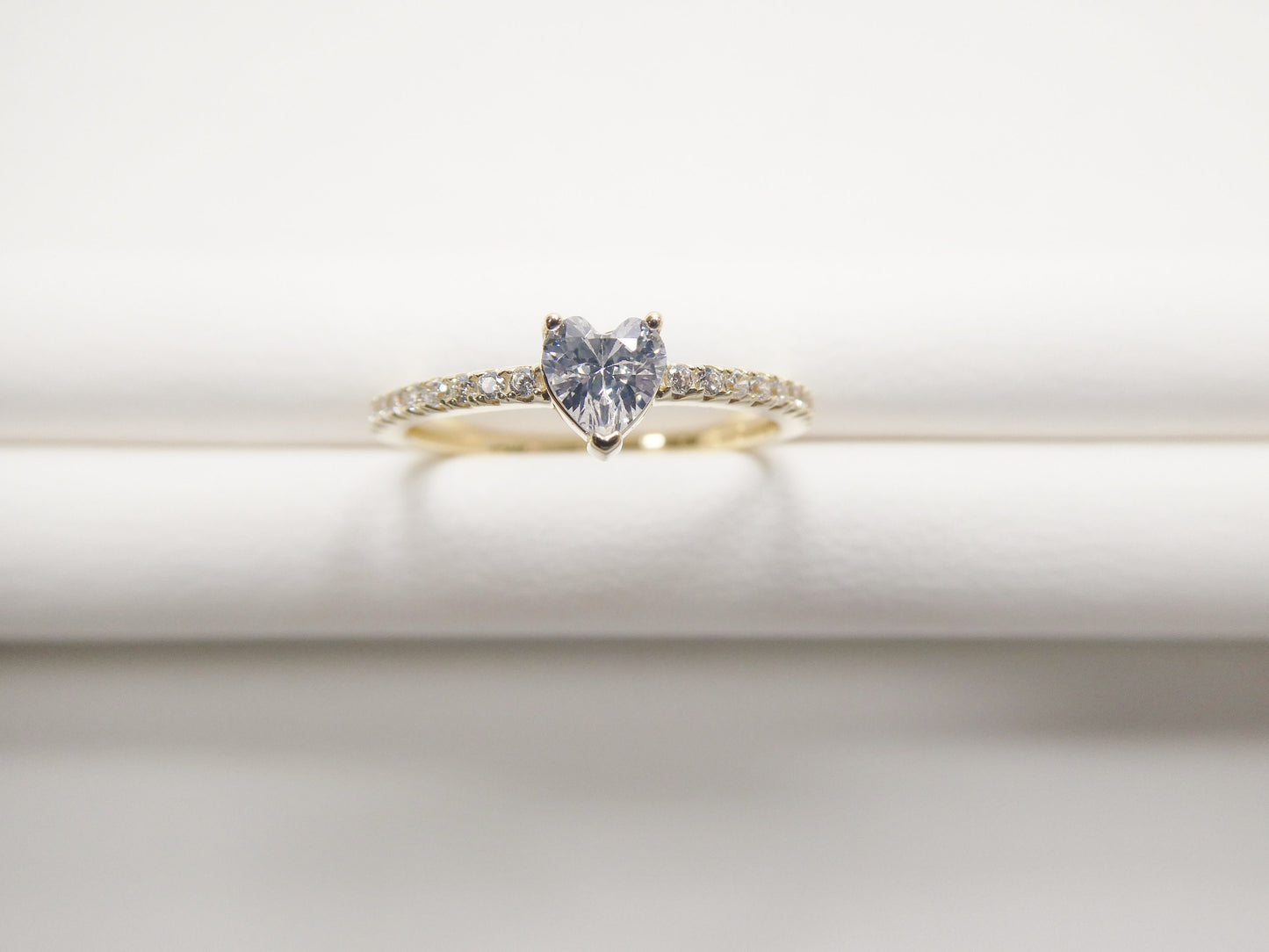 real 10k solid yellow gold women's heart stone ring