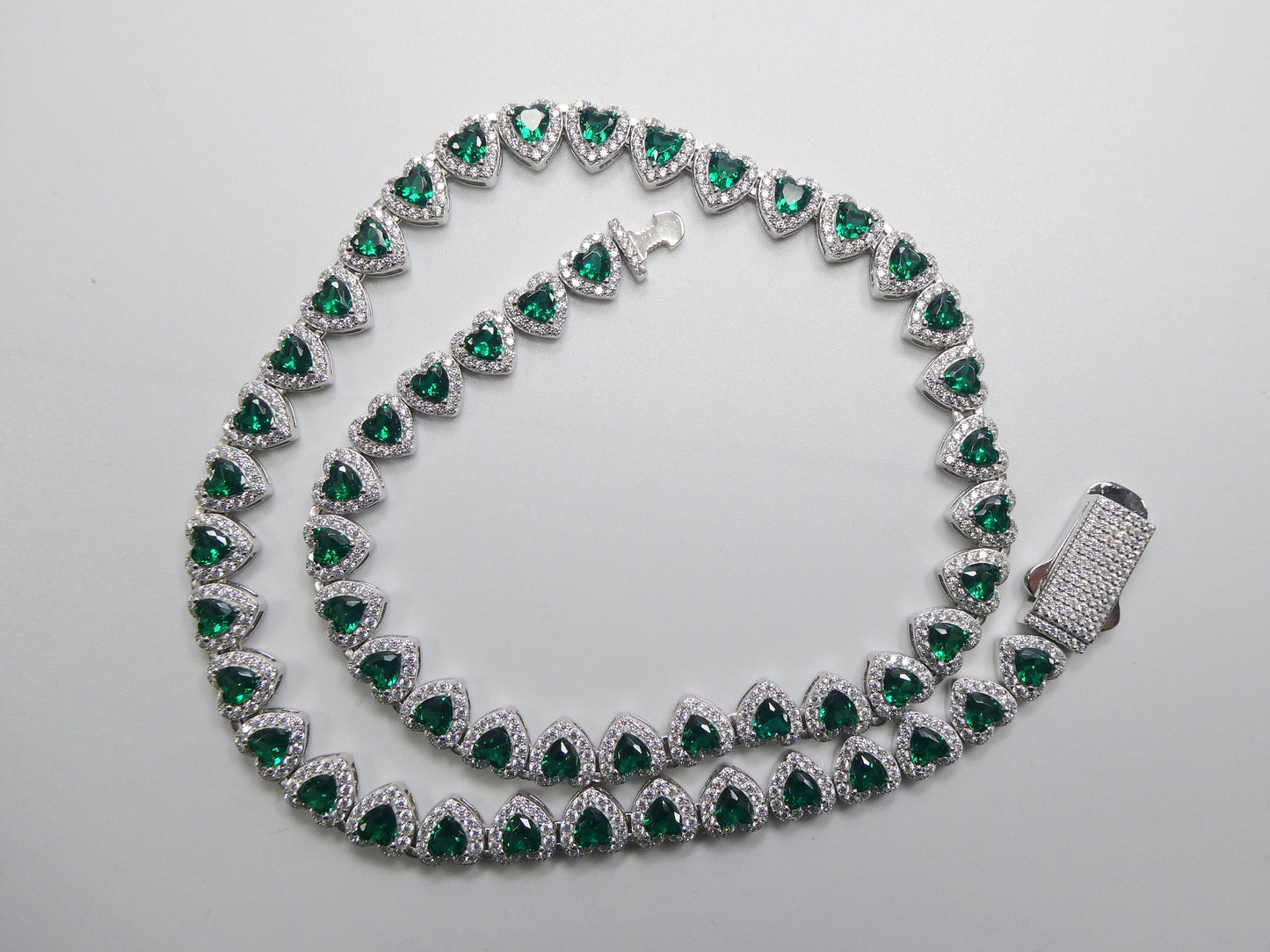 real 925 sterling silver heart emerald stone color necklace