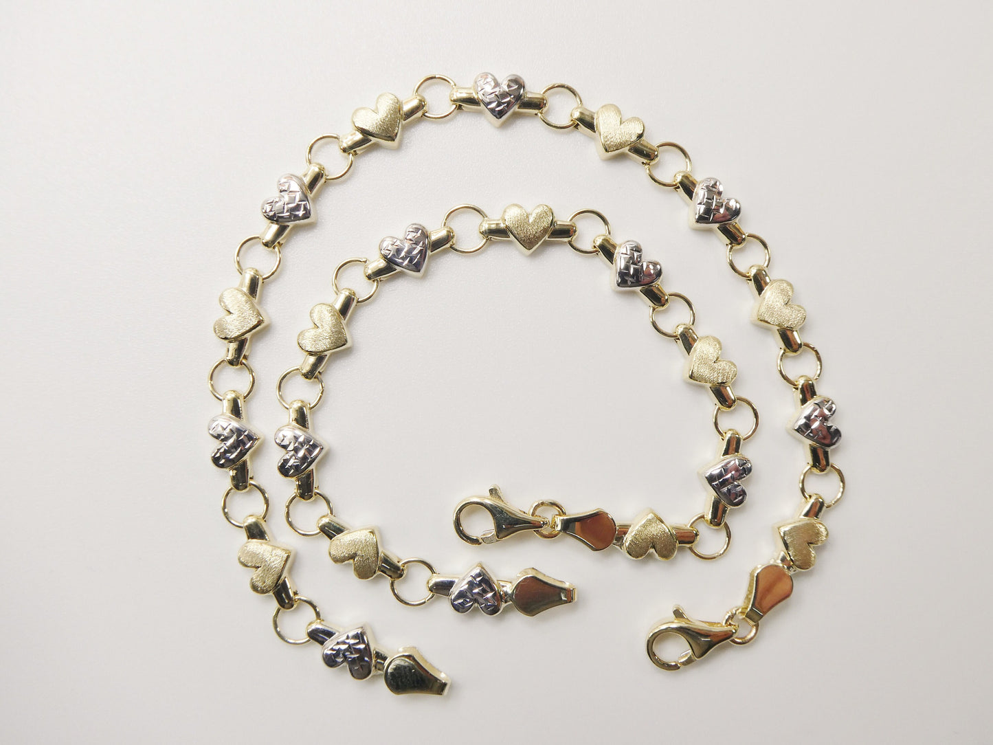 10k Solid Yellow Gold Heart Bracelet - Two Tone XO Bracelet